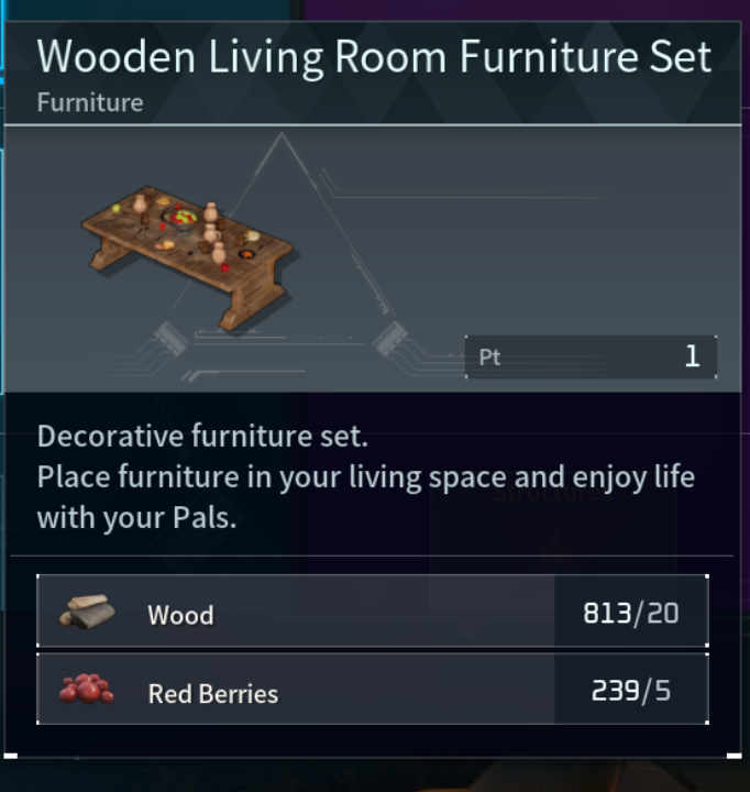 How To Craft Wooden Living Room furniture Set In Palworld 1 Wooden Living Room Furniture Set Palworld