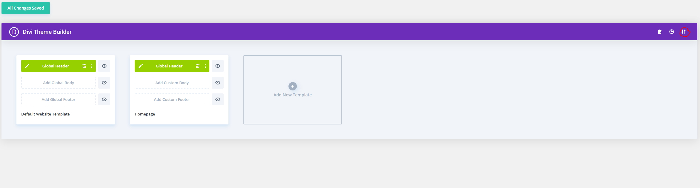 divi theme builder import button