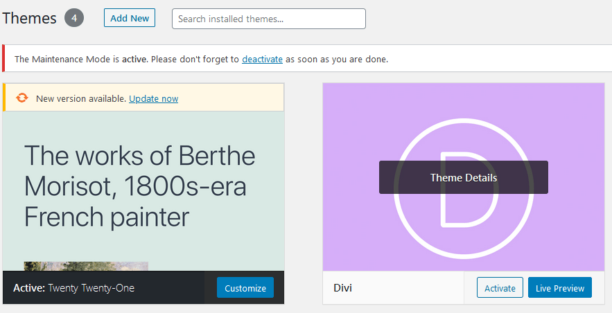 How To Install Divi In A WordPress Website 4 WordPress Activate DIVI theme