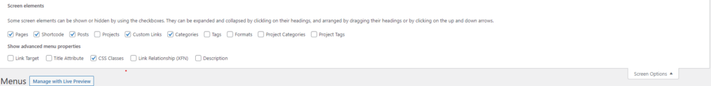 How To Add Custom CSS Class To Menu Items In WordPress 2 WordPress Menus Screen Options