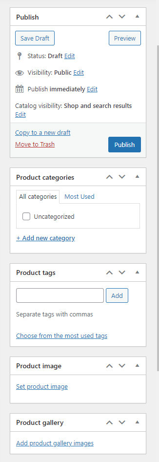 How To Add Products In WooCommerce WordPress 5 WooCommerce Backend Right Sidebar Options